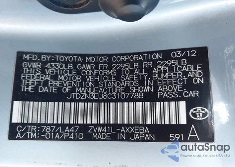 2012 Toyota Prius V Five z USA, uszkodzony, nr VIN JTDZN3EU8C3107788